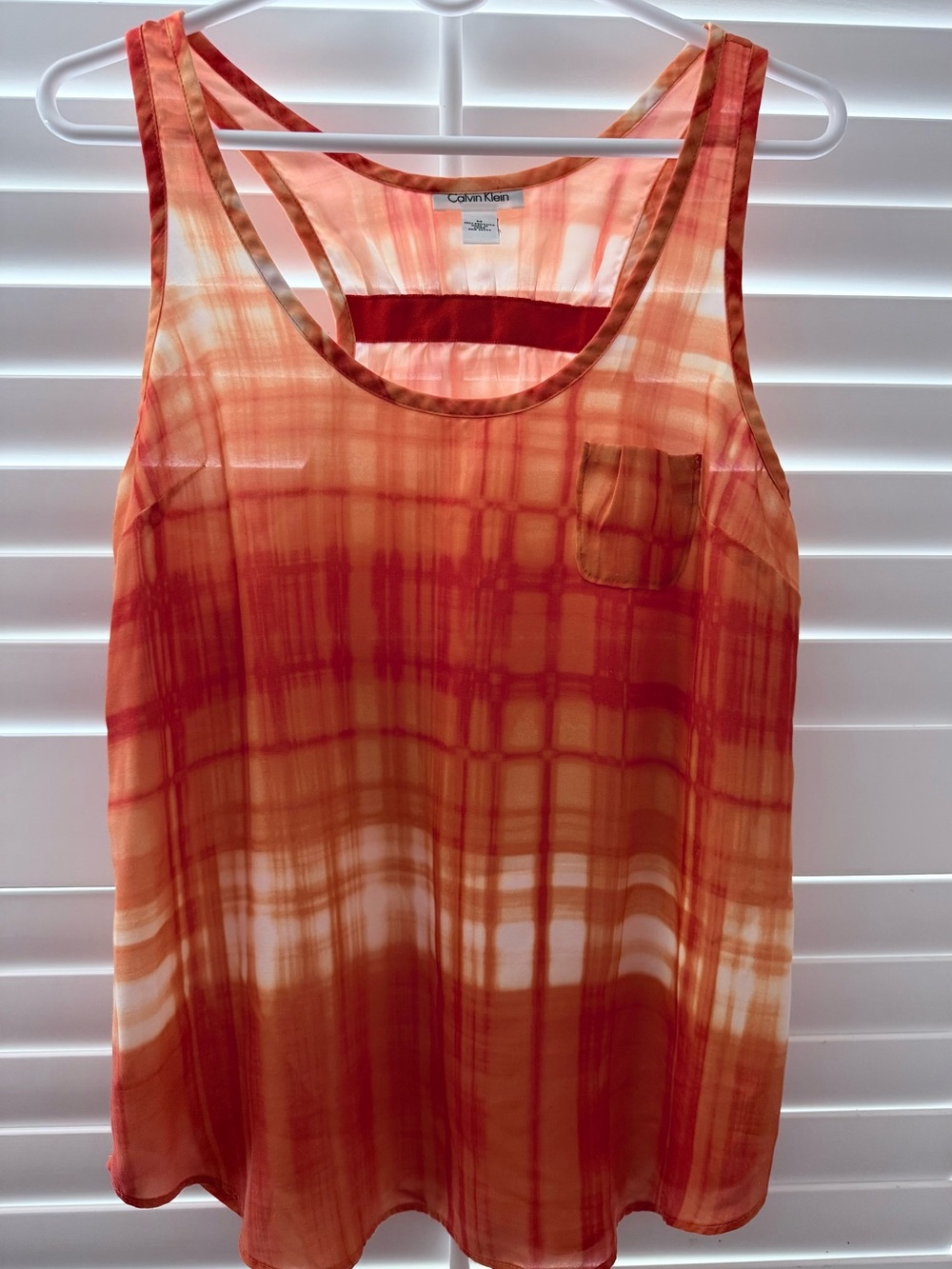 Calvin Klein Red-Orange Plaid Tie-Dye Tank Top